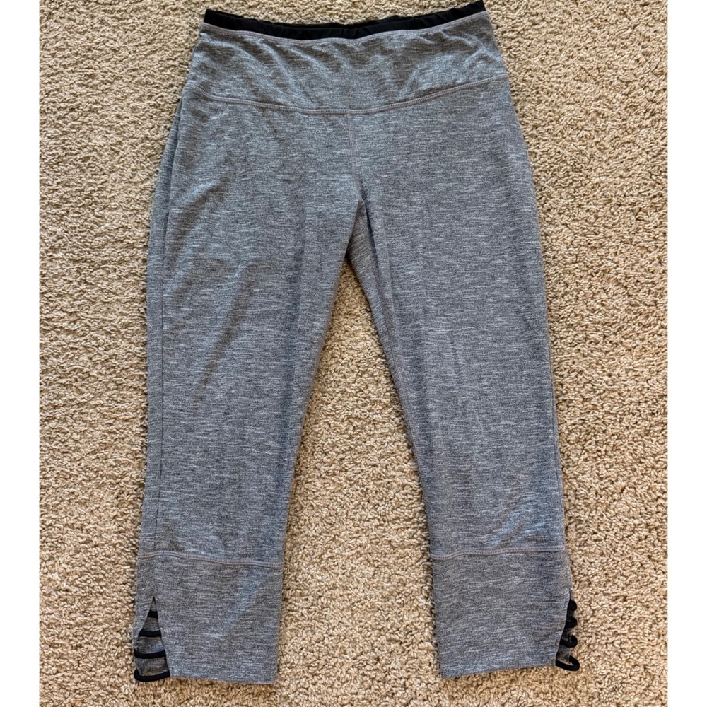 Prana Womens Gray Heathered Strappy Lattice Hem Crop Yoga Pants Large